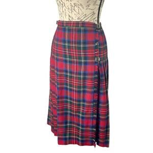 Vintage J.G. Hook Wool Stewart Tartan Plaid Pleated Midi Skirt 28” Waist